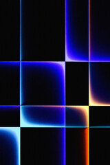 Abstract glowing neon grid lines creating a futuristic digital cyberspace grid pattern with vibrant blue and orange light
