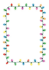 Vertical Christmas Light Frame Border with Brightly Glowing Multi-Colored Bulbs