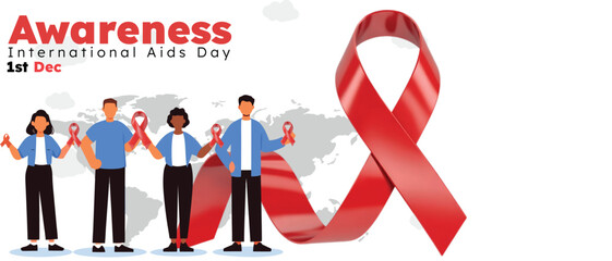 International AIDS Day Awareness Ribbon with Community Group.