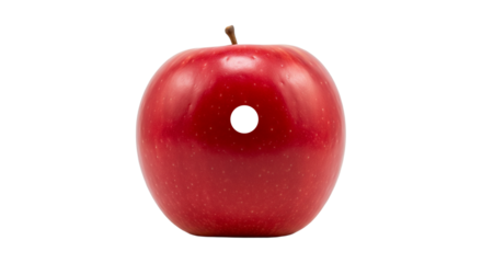 isolated caterpillar bite hole in apple png on transparent background, damaged fruit asset