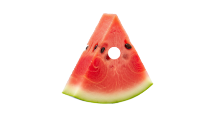 isolated caterpillar bite hole in watermelon png on transparent background, damaged fruit asset