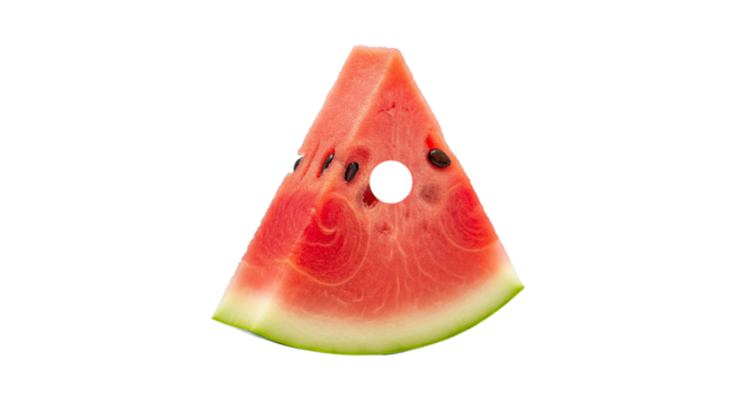 isolated caterpillar bite hole in watermelon png on transparent background, damaged fruit asset