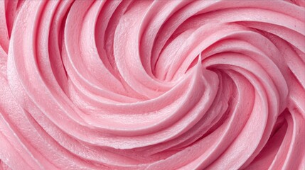 A swirl of pink frosting on a cake. The frosting is thick and creamy, and the swirls are very detailed. Concept of elegance and sophistication