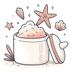 Decorative container filled with whipped texture and starfish design, Concept of Holiday Takeaways  