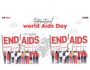 End AIDS Campaign Illustration with Crowd Holding Banners.