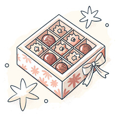 Holiday pastries in decorative box with floral design and bow  