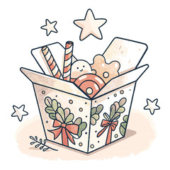 Holiday takeaway box filled with festive treats and sweets  