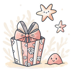 Gift-wrapped food box with cute stars and sea elements for Holiday Takeaways  