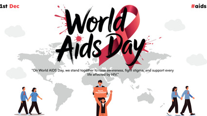 World AIDS Day Brush Text with Support Group Illustration.