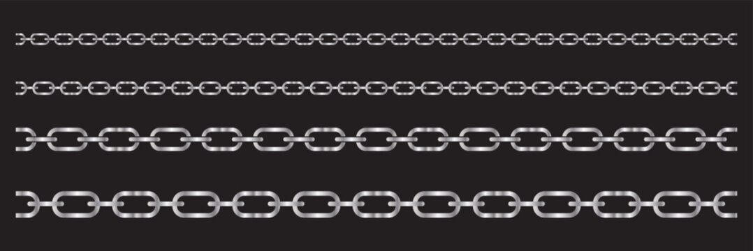 Chain vector. set of silver chains shape silhouette pattern, seamless repeatable isolated background. Chain icon. Chain brush set. Vector connection concept. 
