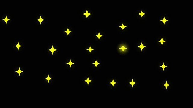Beautiful 4K loop of twinkling vector stars with shimmering particle glitter drifting softly across a pure black background, creating a magical, elegant stardust effect for cinematic compositions