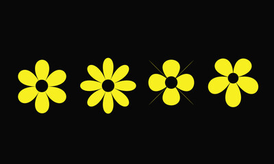 Yellow Flower Petal Icons Set – Simple Floral Vector Shapes on Black Background