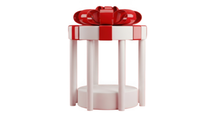 Presentation pedestal with red gift bow on transparent backdrop