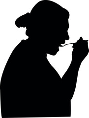 a woman eating, head silhouette vector