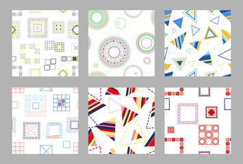Seamless pattern of geometric shapes. Bright seamless pattern. Set of 6 patterns. Design for fabric, wallpaper, wrapping paper
