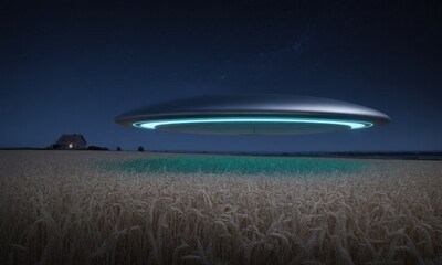 Obraz premium Ufo over wheat field at night