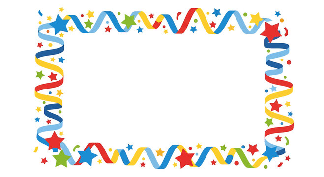 Vibrant and Festive Party Frame with Colorful Streamers and Stars – Perfect for Celebrations, Invitations, or Event Announcements