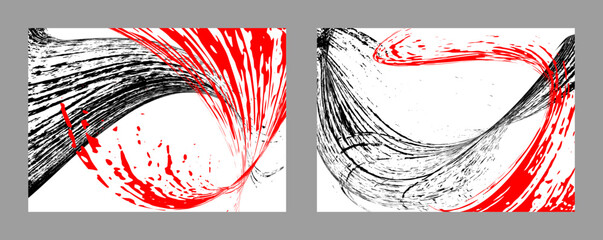 Strokes of black and red paint on a white background. Set of two templates. Graffiti element. 