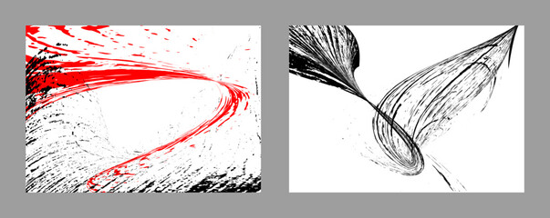 Strokes of black and red paint on a white background. Set of two templates. Graffiti element. Design template for the design of banners