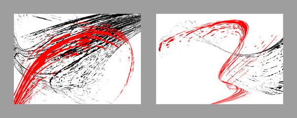 Strokes of black and red paint on a white background. Set of two templates