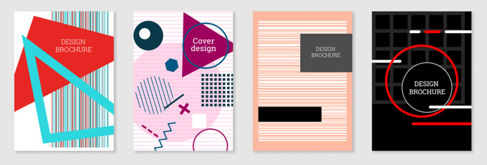 Bright background in Memphis style. Set of 4 geometric cover 