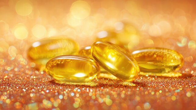 Artistic Macro of Yellow Gel Capsules with Radiant Bokeh Background - Powered by Adobe