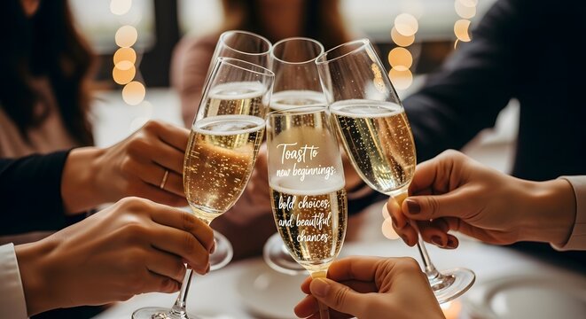 Champagne toast celebration with friends at a party