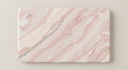 Rectangular pink marble slab on a neutral surface close up