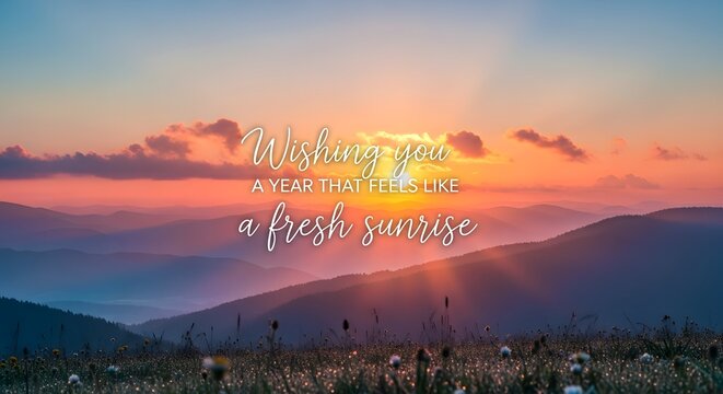 Mountain sunset with inspirational quote and beautiful sky