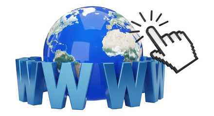 World Wide Web concept with Earth and Mouse cursor click