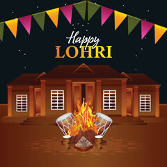 Vector illustration of sikh festival happy lohri greeting card