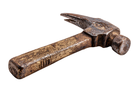 Rusty claw hammer isolated on transparent background