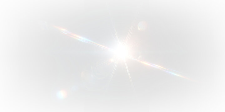 Bright light shining on a transparent background creating a sparkling effect with reflections
