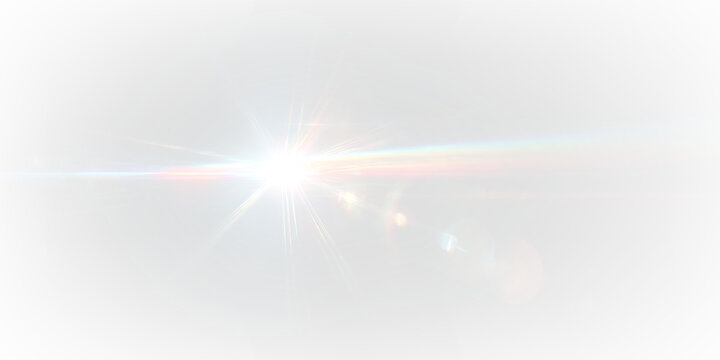 Bright lens flare against a transparent background creating a vibrant and colorful effect on any surface