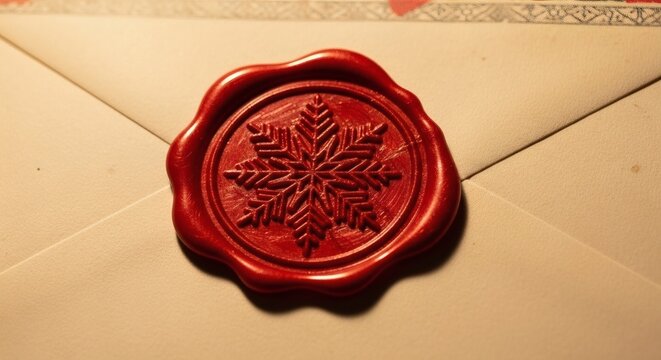 Elegant Envelope with Snowflake Seal: An exquisitely sealed envelope adorned with a detailed snowflake impression, radiating a timeless elegance.