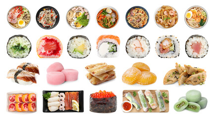 Set of Asian food isolated on white