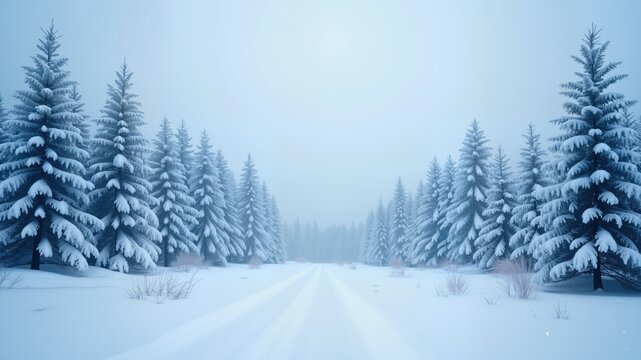 blue winter landscape fir border with snow