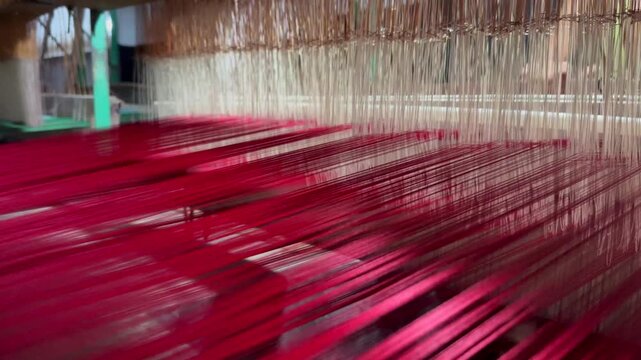 Close-Up Weaving Loom in Bangladesh &ndash; Traditional Handloom Textile Production