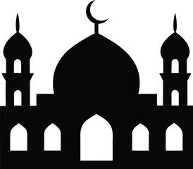 Silhouette illustration of a mosque with a large central dome in elegant style Vector illustration