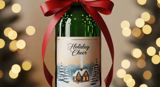 Festive Bottle Gift: A beautifully presented bottle, adorned with a vibrant red ribbon, conveys holiday cheer, evoking a sense of warmth and celebration.