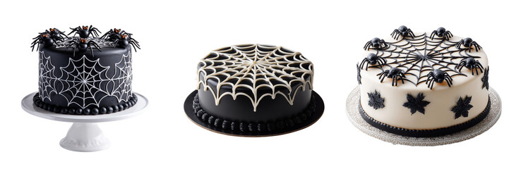 Set of Halloween-themed cupcakes with witch hat toppers on transparent png background. Ai generated