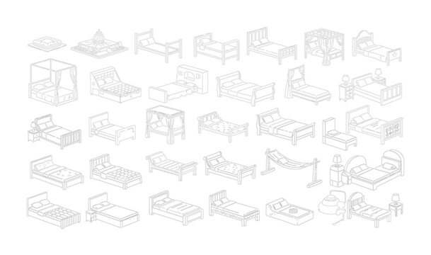 Collection of single bed illustrations with color options