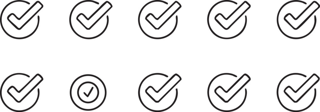 Group of Black Check Mark Icons in Circles tick correct
