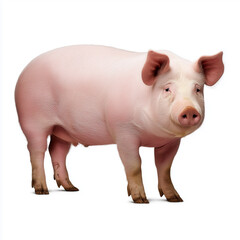 Pink domestic pig isolated on white background