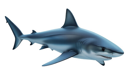 Fototapeta premium Blue shark swimming in dark water with sharp teeth visible ocean marine life