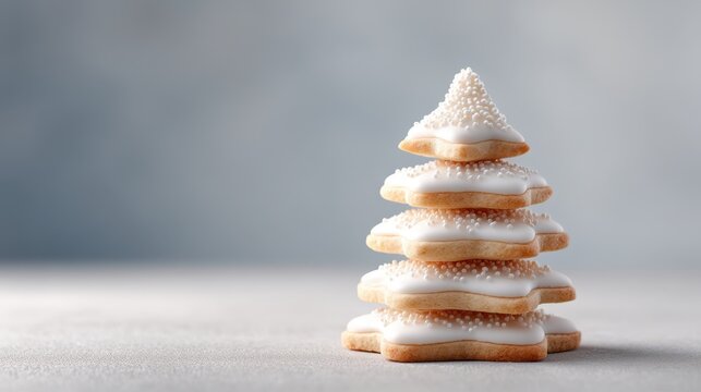 White star shaped cookie tree with white icing - Powered by Adobe
