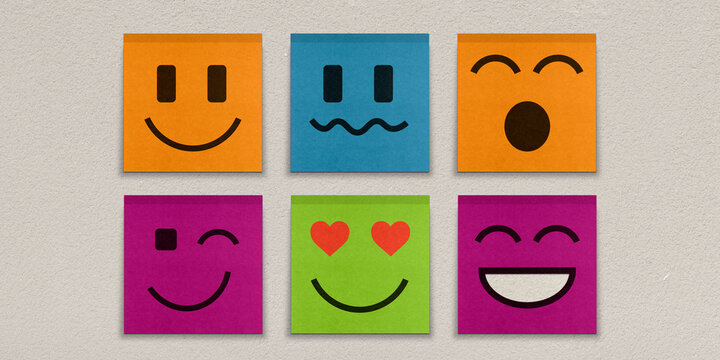 Post it wall background with funny emoji notes for playful scenes