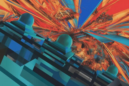 Abstract computer generated fractal design with explosion in background