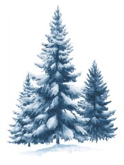 Obraz premium watercolor, snow covered pine trees with white background