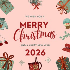 Red Green Illustrative We Wish You A Merry Christmas Instagram Post Holiday Greeting Design 2025